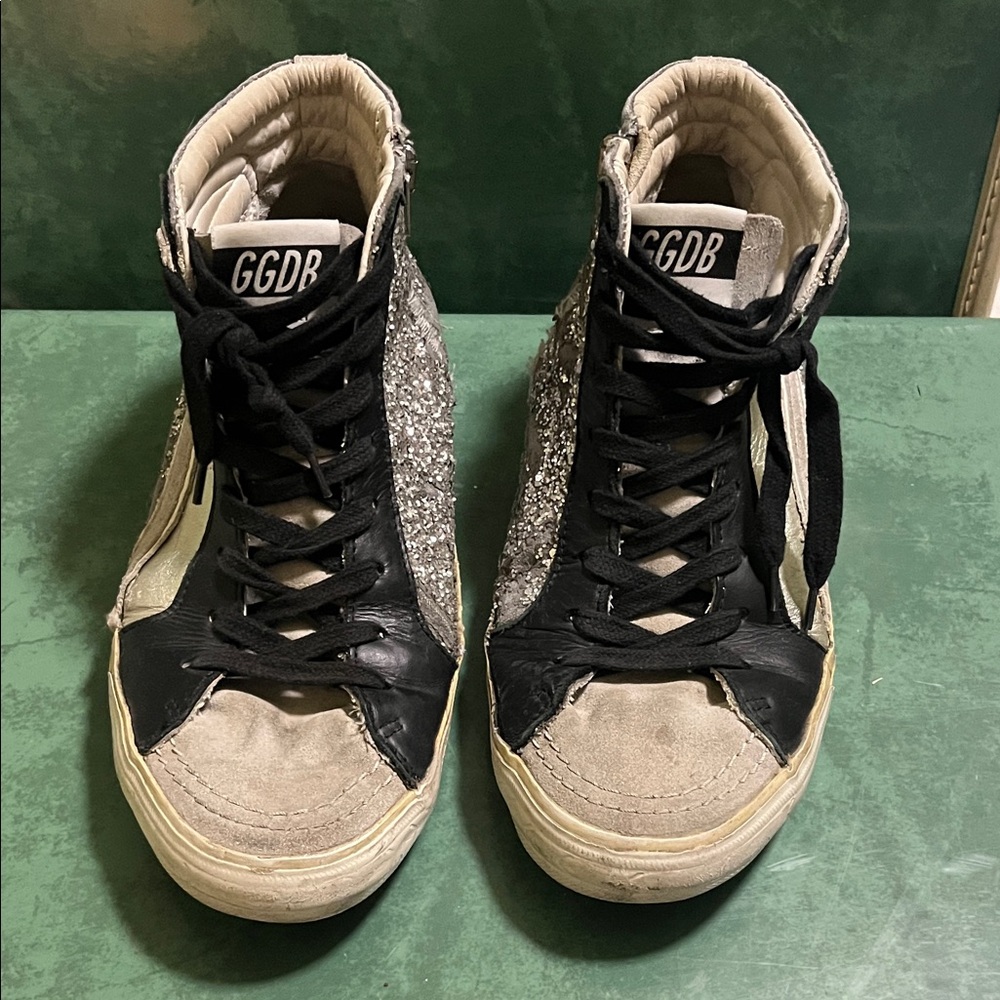 Golden Goose Black and Silver Glitter Sneakers
